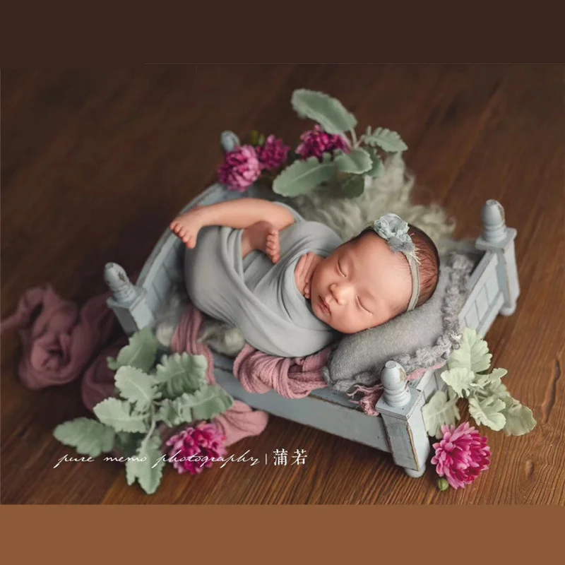 Baby Photo Props Retro Folding Bed Wood Baby Photography Studio Accessories Flokati Newborn Photography Baby Posing Bois Props
