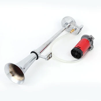 

17inch With Compressor Auto Motorcycles Truck Air Horn Sound Signal Car Trumpet Train Boat Metal Silver Universal Easy Install