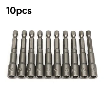 

10× 1/4 Inch Hex Shank Magnetic Nut Driver Kit 65mm Long Power Drill Bits Holder