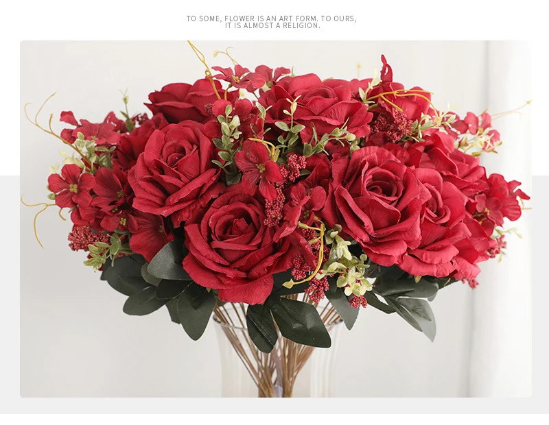 JAROWN 50cm Rose Hydrangea Silk Bouquet Artificial Flowers 13 Heads Bride Wedding DIY Flower Arrangement Home Decoration Fake Flowers Faux (14)