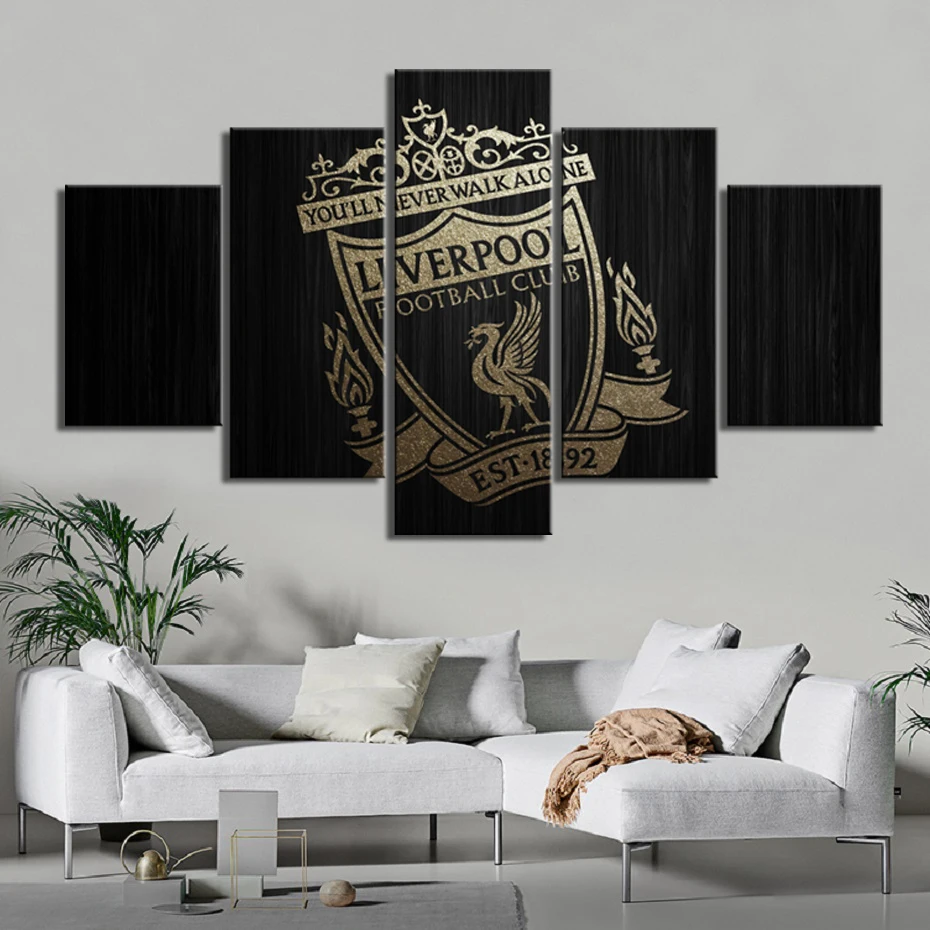 

Black Gold Liverpool Flag Posters 5 Pieces Sports Wall Art Print Canvas Paintings Soccer Wall Art Pictures Kids Room Home Decor