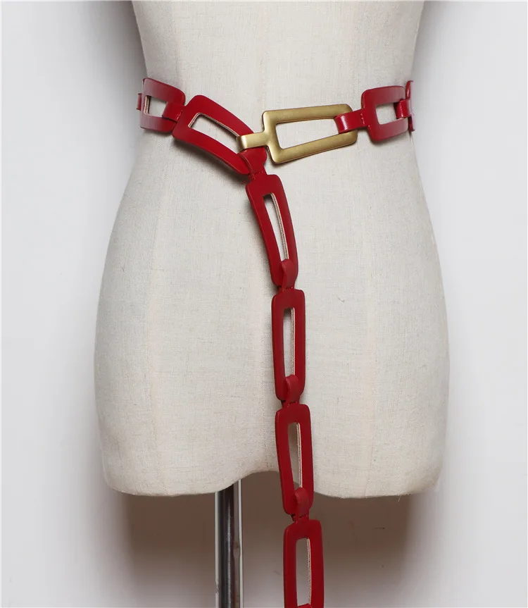 Новые роскошные дизайнерские кожаные выдалбливающие ремни для женщин, модные металлические золотые пряжки, длинный Ремень, винтажный женский Ремень на цепочке