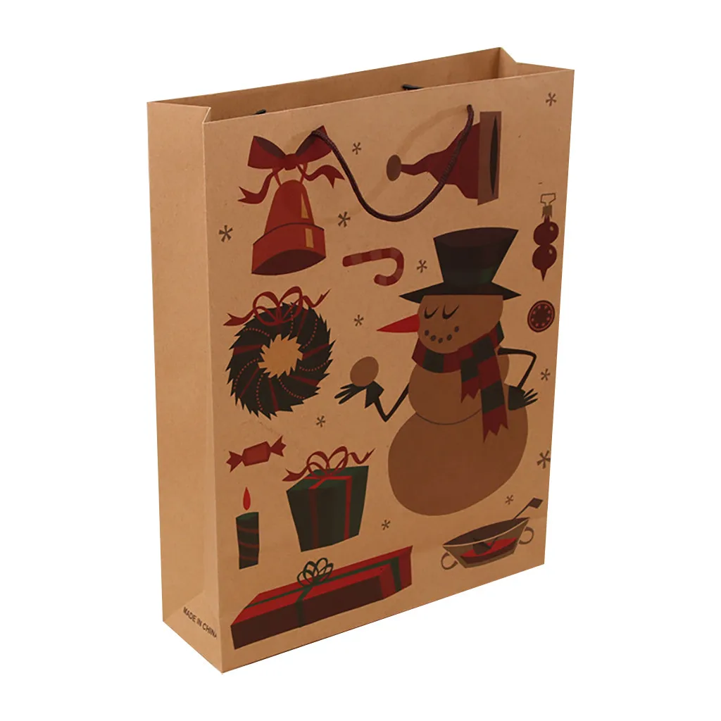 Christmas Gift Bag Paper Bag Packaging Kraft Paper Bottom Tote Bag Merry Christmas Decor Home Decorations New Garden