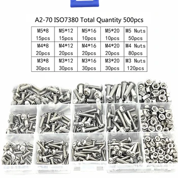 

500pcs/box Hexagonal Screws Kit With Box Quality 304 Stainless Steel Mounting Hardware Tools M2.5 M3 M4 M5 Socket Nut Screws