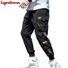Уличная Повседневная тонкая мужская брюки M-3XL весенние хип-хоп Джоггеры мужские черные шаровары многокарманные ленты мужские спортивные брюки