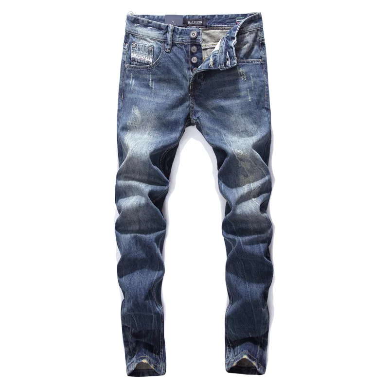 

Autumn Winter Fashion Men's Jeans Dark Blue Straight Fit Ripped Jeans Men Cotton Classical Pants Streetwear Hip Hop Jeans homme