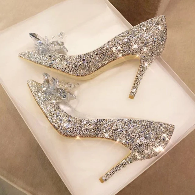 2022 Newest  Cinderella Shoes Rhinestone High Heels Women Pumps Pointed toe Woman Crystal Party Wedding Shoes 5cm/7cm/9cm 2