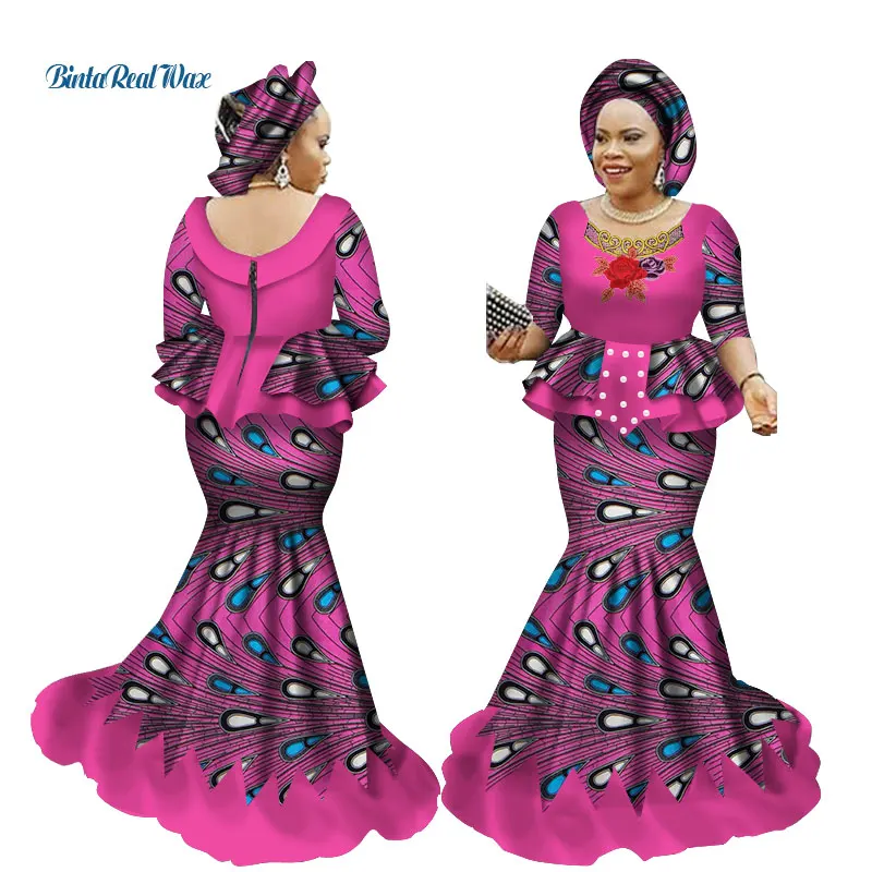 vestidos festa africano cera impressão 2 peça conjuntos roupas wy2594