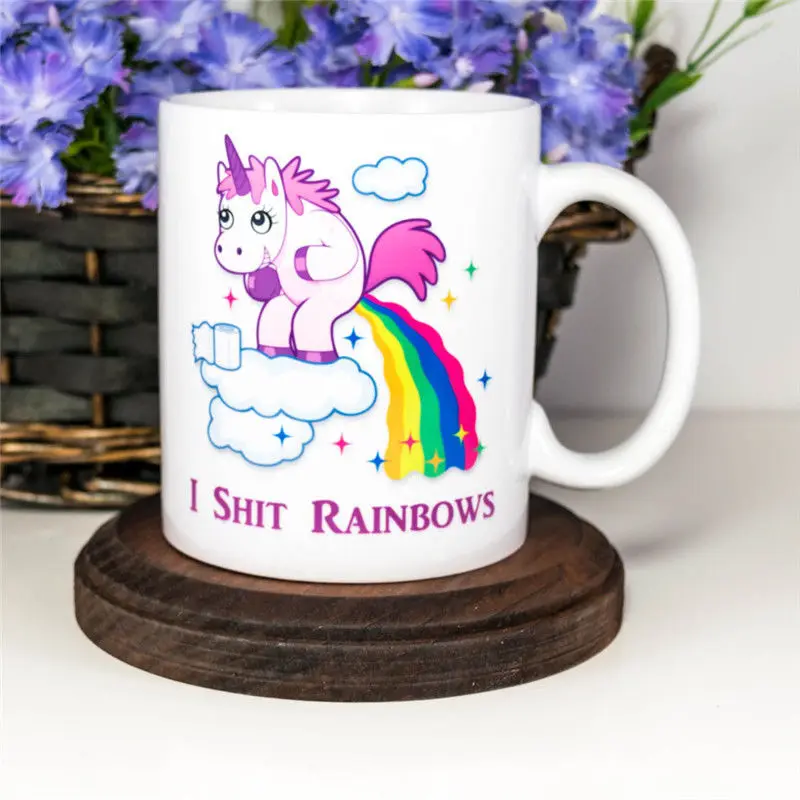 

Unicorn Coffee Mug with Stirring Spoon Creative Rainbow Pooping Unicorn Rainbow Horse Color Change