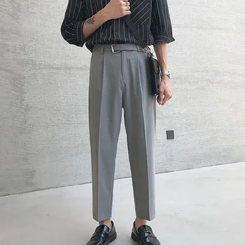 

Moda masculina casual calças retas masculino vintage terno calça streetwear hip hop calças