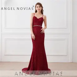 Ангел Novias пикантные Длинные Русалка Бургундия вечернее платье 2018 с Спагетти ремень Для женщин Дубай Арабский пром платье длинное вечернее