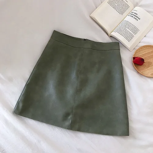 green Neploe/черная высокая талия A Line Jupe Femme осенне-зимняя верхняя одежда мини Короткая Faldas Mujer облегающая кожаная юбка для женщин 46411 - Цвет: green