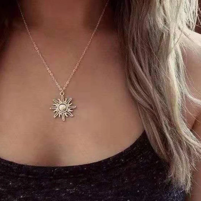 Simple Necklace for Women Men gift Vintage Alloy Sun Pendant Long Cross Chain Necklaces Minimalist Jewelry Wholesale New hot