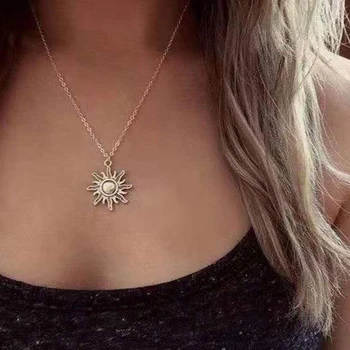 Simple Necklace for Women Men gift Vintage Alloy Sun Pendant Long Cross Chain Necklaces Minimalist Jewelry Wholesale New hot