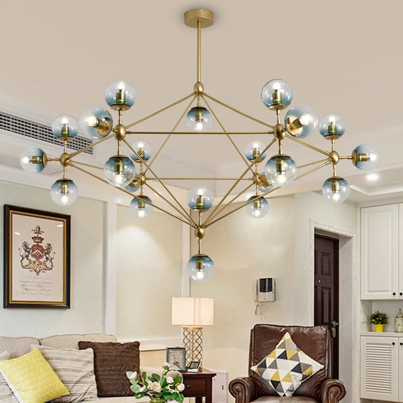 

Retro glass ball Chandelier living room light designer, Modern LED Dining room, bedroom villa molecular Chandelier lighting