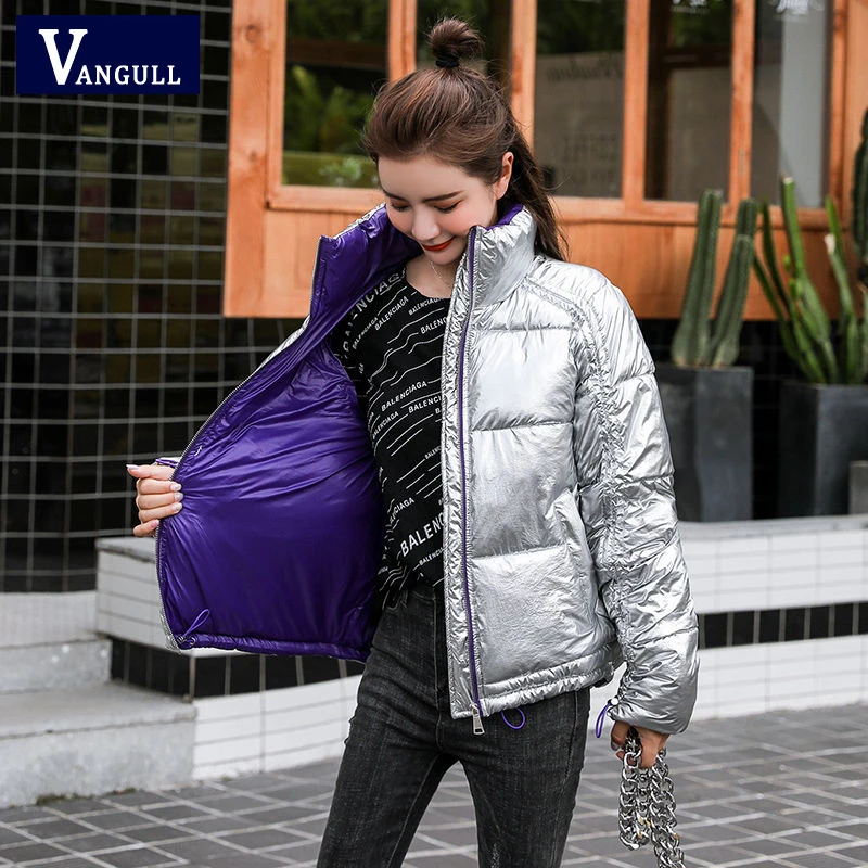

Vangull Women Glossy Cotton Coat Winter Street wear Style Loose Warm Thick Coat Autumn New Arrival Fashion Long Sleeve Jacket