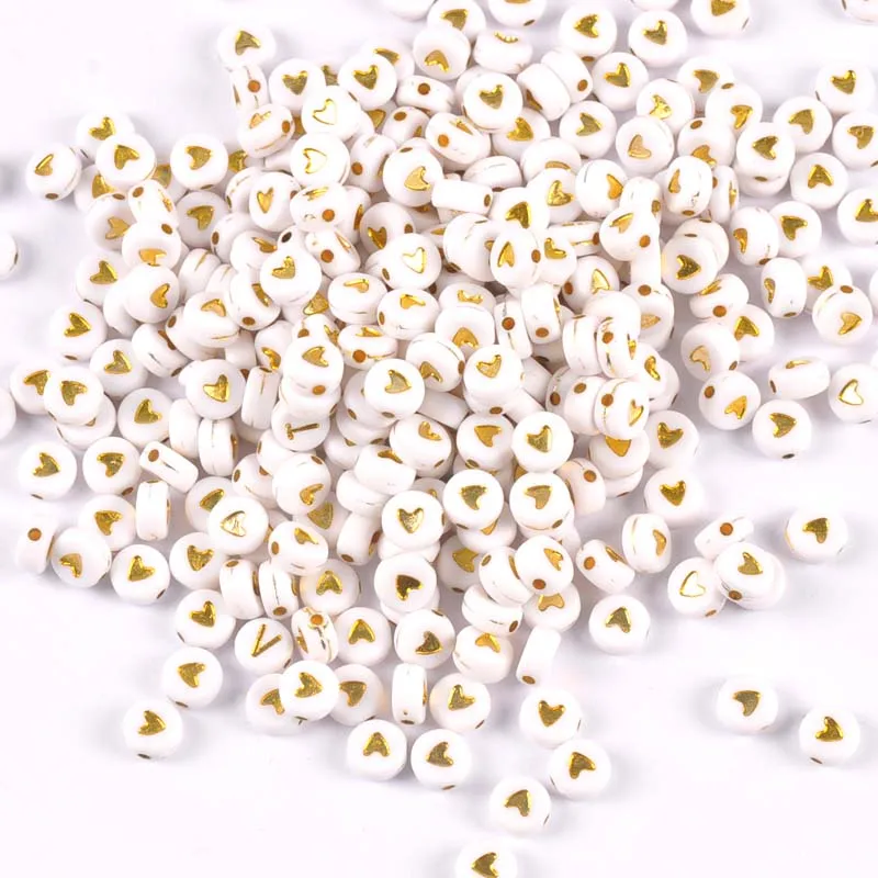 200/400 pces misturou grânulos redondos brancos e acrílicos do coração do ouro para fazer a jóia 7x3mm ykl0821