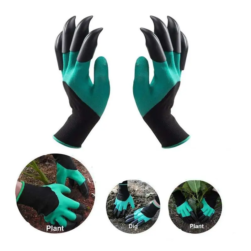 4/8 Hand Claw ABS Plastic Garden Rubber Gloves Gardening Digging Planting Durable Waterproof Work Glove Outdoor
