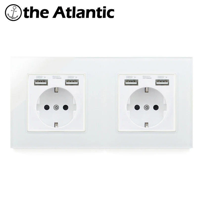 Atlectric европейская вилка розетка двойной USB порт настенная розетка стеклянная панель двойной тройной Четырехместный электрическая розетка переходник usb,разетка с usb для дома,розетки