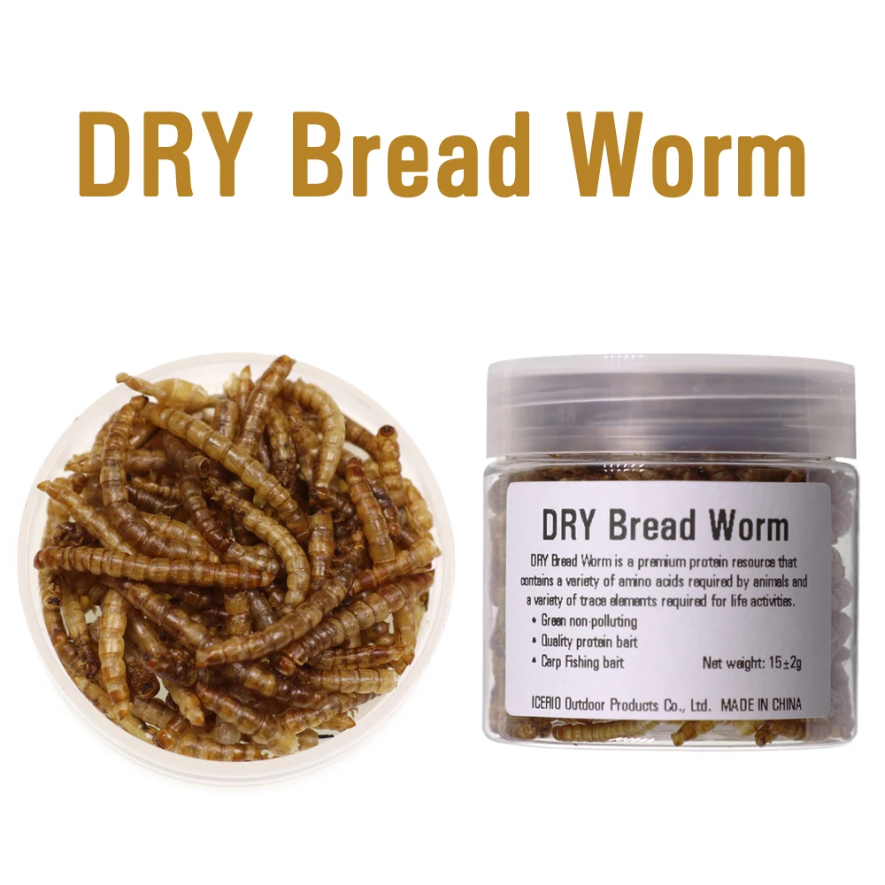 1pcs Dry Bread Worm ICERIO 1 бутылка сухой хлеб червь личинки приманки для насекомых с высоким содержанием белка Карп Рыбалка грунтовая добавка - Цвет: 1pcs Dry Bread Worm