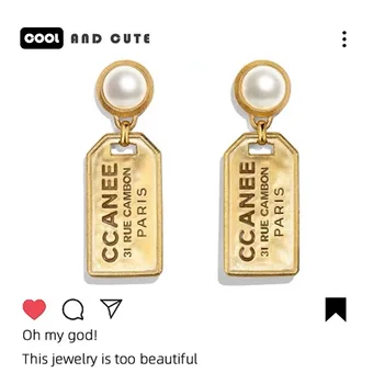 

Luxury brand designer CC letter earrings vintage style 1:1 high quality fashion jewelry 2020 new pearl golden earrings for women