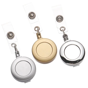 

1PC Retractable ID Card Badge Reel Chrome Metal Door Pass Holder Retractable Chain Work Card Reels Key Ring Anti-Lost Clip