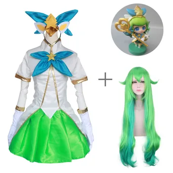 

League of Legends LOL Star Guardian Cosplay Costume Lulu Cosplay Dress The Fae Sorceress Costume Green Wig with Headgear