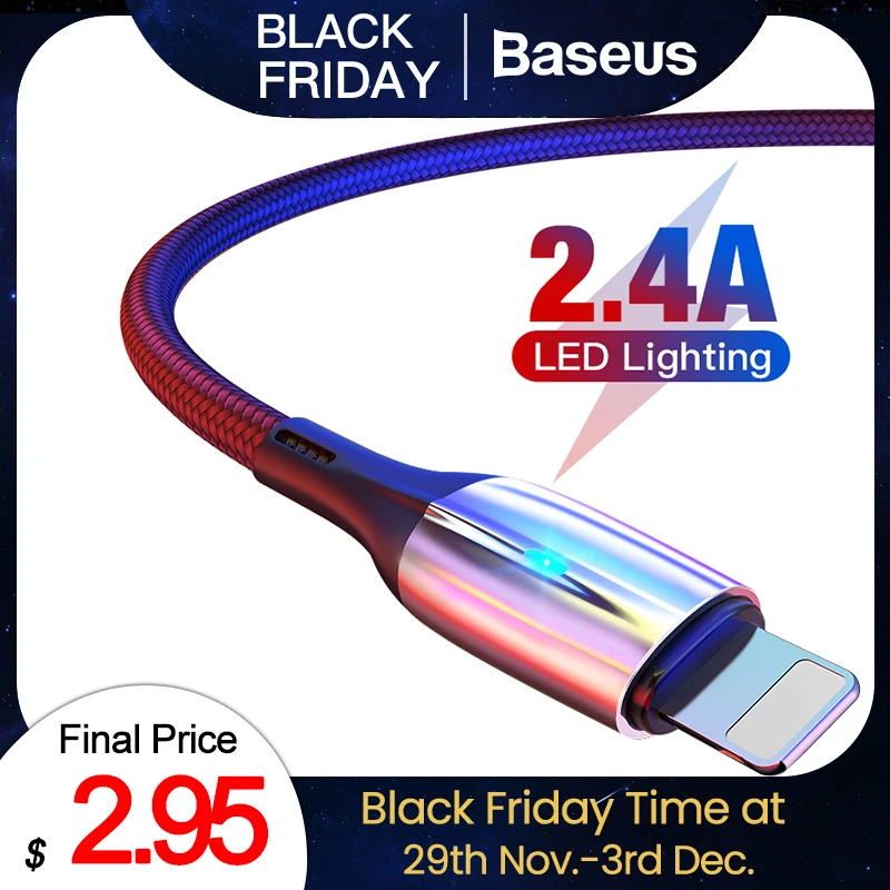

Baseus Lighting USB Cable For iPhone Xs Max Xr X S 2.4A Fast Charging Data Cable For iPhone 8 7 6 iPad Mobile Phone Charger Cord