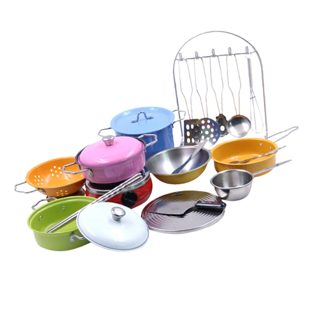 Kids Children Kitchen Pretend Play Toys Cooking Cookware Set Color 23pcs