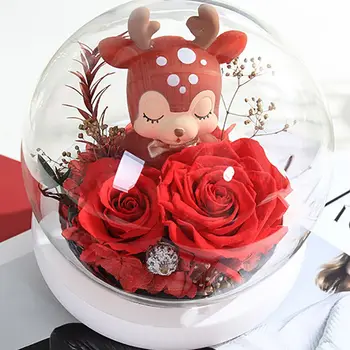 

Fawn Eternal Flower Rose Eternal Flower Glass Cover Gift Box Decoration Valentine's Day Creative Gift Wedding Decoration!