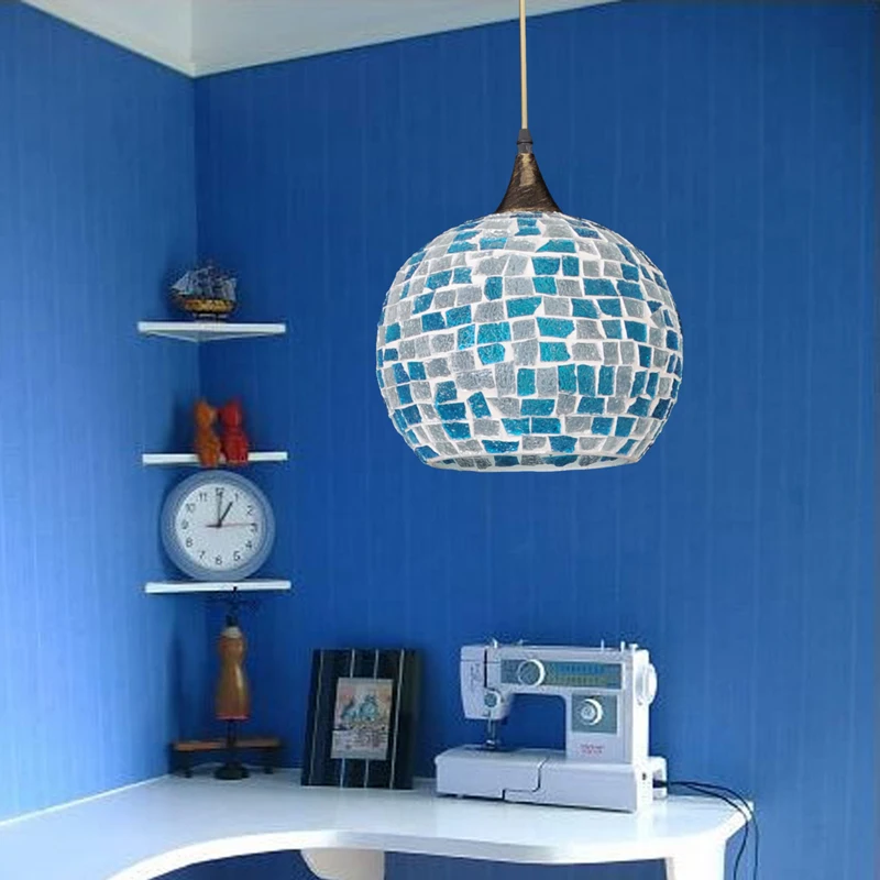 

Bohemian Style Glass Lampshade Mediterranean Stained Glass Suspended Luminaire For Corridor Bedroom Single-head Pendant Lamp