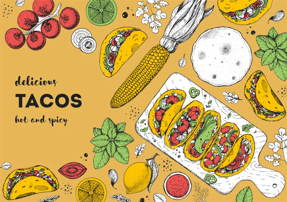 Fondo de Tacos de cocina clásica mexicana personalizado, papel tapiz 3D,  decoración de pared 3D para restaurantes, aperitivos y bares - AliExpress