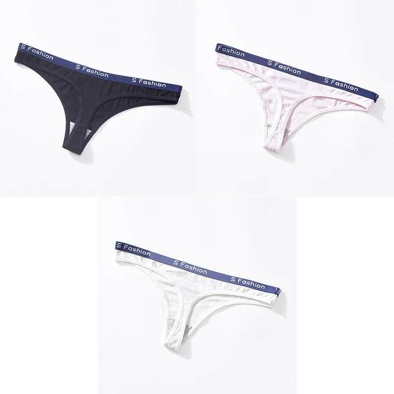 Underwear Woman Cotton Panties Sexy Solid Thongs G-string T-back Sports Soft Cotton Woman Panties Underwear 3 Pieces Aofeiqike - Цвет: black pink white