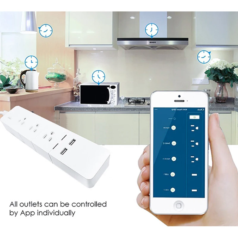 Мощность Полосы wifi Smart Plug 3 AC 2USB разъем стандарта Великобритании, Wi-Fi приложение пульт дистанционного управления розетка с 1,8 м удлинитель независимый переключатель