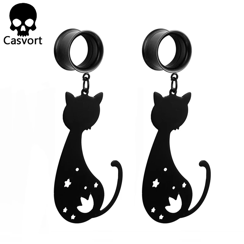 Casvort, 2 шт., новинка, кошачьи болтающиеся беруши, пирсинг, ювелирные изделия для тела, нержавеющая сталь, ушные датчики, тоннели, растяжки, ювелирные изделия, пара, распродажа