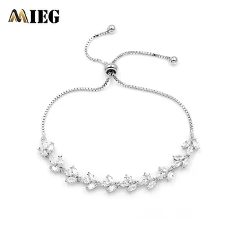 

MIEG Fashion Bridal Jewelry Adjustable CZ Cubic Zirconia Bracelets For Women Clear Leaf Crystal Bangle Charm Bracelets