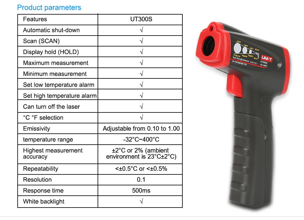UNI-T UT300S Инфракрасный цифровой термометр промышленный бесконтактный термометр Цифровой Пистолет прибор для измерения температуры