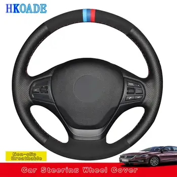 

DIY Black Suede Black Genuine Leather Hand-stitched Car Steering Wheel Cover For BMW F20 F21 F22 F23 F30 F31 F34