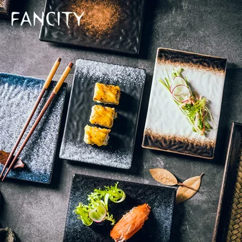 

FANCITY Sushi plates, ceramic square plates, restaurant grilled wings flat plates, meat platters, fish fillets, dishes