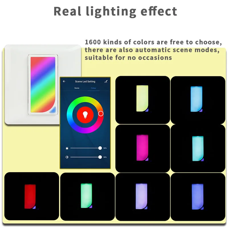 Wifi Smart Switch Home Light Dimmer Switch LED RGB Scene 1200 Colors Light Switch Compatible with Smart Life Tuya Google Alexa