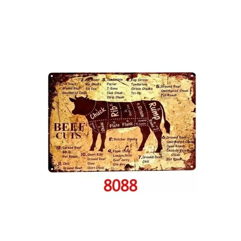 Metal Tin Sign beef cuts restaurant Decor Bar Pub Home Vintage Retro Poster(Visit Our Store More Products!!!) | Дом и сад