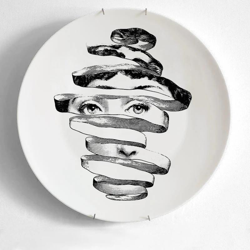 16 Топ Моды Milan rosenthal Piero fornasetti тарелки цвет черный и белый иллюстрации подвесные блюда образец комнаты/дома/отеля украшения - Цвет: 16