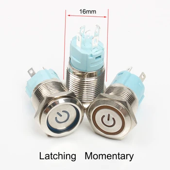 

16mm Waterproof LED Light metal push button switch lock/Latching reset/Momentary 1NO1NC On-Off power mark
