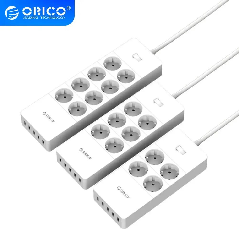 Сетевой удлинитель ORICO на 4/6/8 розеток С защитой от перенапряжения и 5 USB портами