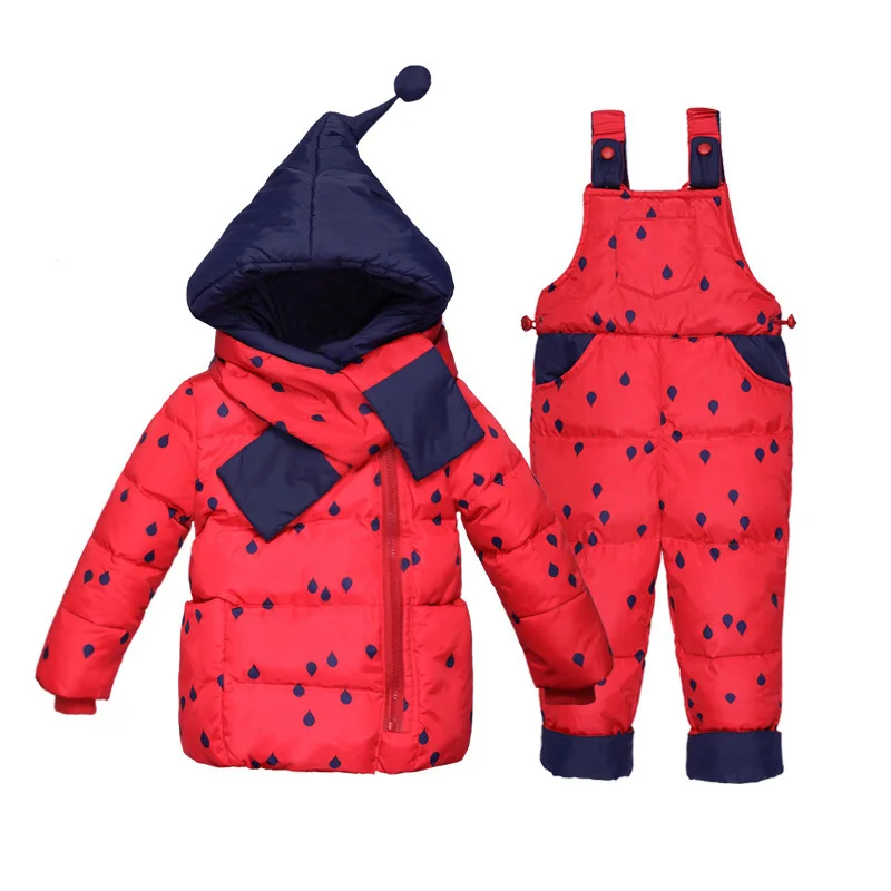Зимние теплые комплекты одежды для маленьких девочек детские пуховики Зимний лыжный костюм для девочек пуховая верхняя одежда для девочек пальто+ брюки-30 градусов - Цвет: red