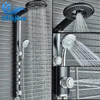 

Bath shower Faucets Set Bathroom Wall Mount Faucet Mixer Wall Shower Set Black White Waterfall ABS Panel Massage Big Shower