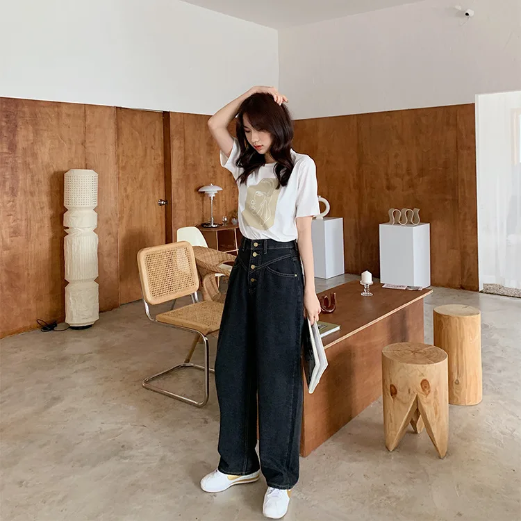 Abstract Print T-shirt Female Short Sleeve 2020 Summer New O-Neck Korean Women's Casual Tops Tees Harajuku