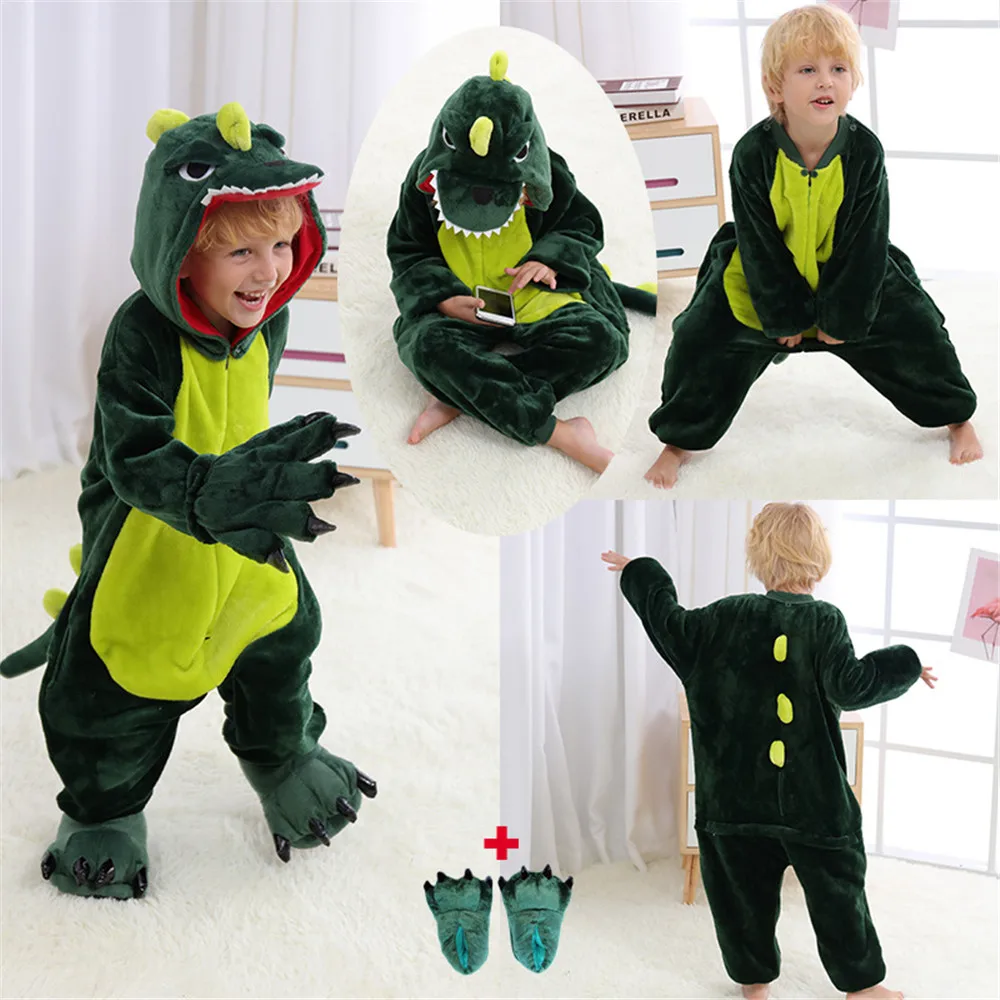 Косплей Кигуруми олень с капюшоном onesie Дети onisie combinaison пижама Дети толстые фланелевые теплые цельные пижамы животных с обувью