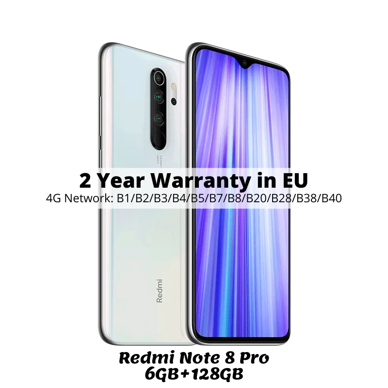 Pearl White 128GB Redmi Note 8 Pro Xiaomi Глобальная версия 6 ГБ 64 ГБ / 128 ГБ Смартфон G90T Octa Core 6,53 ”64-мегапиксельная 4500 мАч NFC Мобильный телефон Android - Цвет: Pearl White 128GB