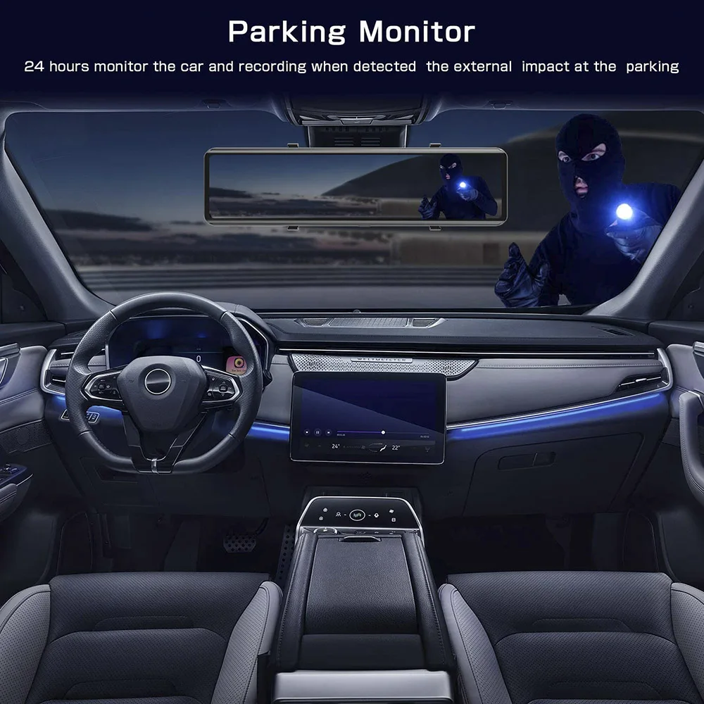 2020HGDO 4K Car DVR 12'' Sony IMX415 Rear View Mirror 1080P Backup Camera Dash Cam Auto Video Recorder Mirror Dvr with Holder